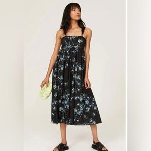 Les Reveries x Rent the Runway women’s 8 navy floral midi dress w/ chain straps